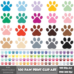 Impression de couleur unie 100 images clipart, clipart pattes de chien et de chat arc-en-ciel, décoration de fête patte d'animal, chiot chien pattes Png, chiots imprimables que les animaux de compagnie adorent