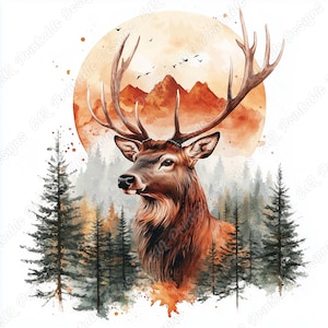 20 cerfs dans la forêt clipart, image imprimable cerf élaphe, cerf aquarelle en téléchargement numérique nature, scrapbooking animaux papier craft JPG Bundle