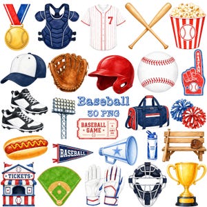 Baseball PNG Clipart, Printable Game Day Images, Watercolor Sports, Softball Graphics (Digital Download)