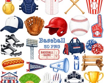 Baseball PNG Clipart, Obrazy z Dnia Meczu do Wydruku, Sporty Akwarele, Grafiki Softball (Pobieranie Cyfrowe)