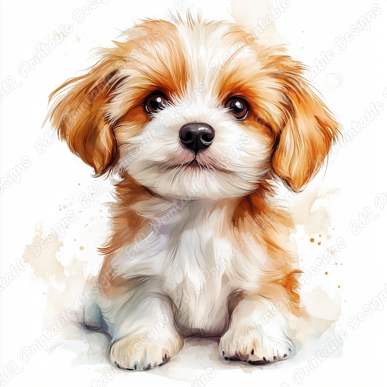 Watercolor Puppy Clip Art, Adorable Dog Images (JPG Digital Download ...