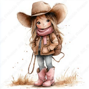 20 Cute Little Cowgirl Clip Art, Watercolor Western Printable Images, Wild West Digital Download, Baby Shower Scrapbooking Paper Crafts JPG