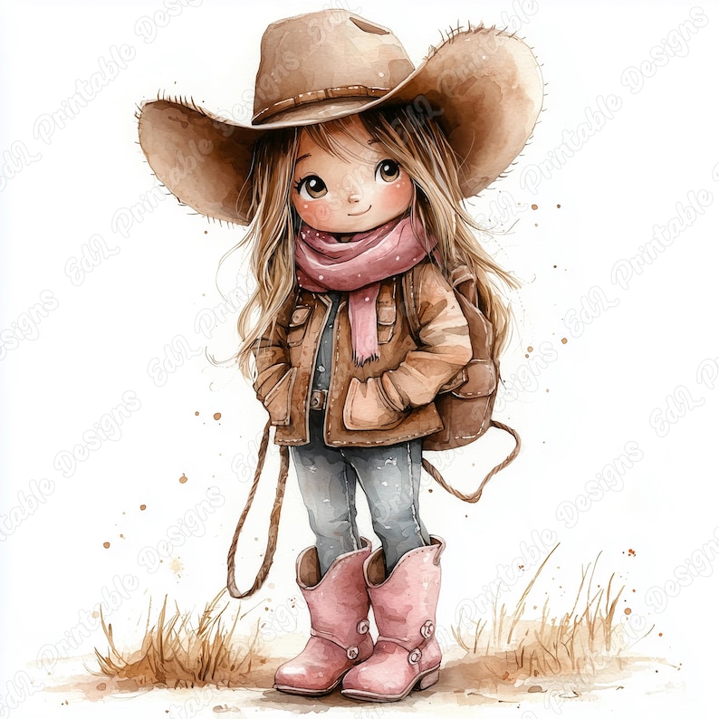 20 Cute Little Cowgirl Clip Art, Watercolor Western Printable Images, Wild West Digital Download, Baby Shower Scrapbooking Paper Crafts JPG