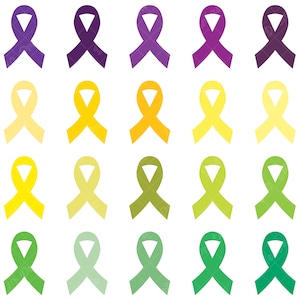 100 Solid Color Cancer Ribbon Clip Art, Rainbow Colorful Breast Cancer Clipart, Awareness Png, Hope Printable Digital Be Strong Clip Art Png