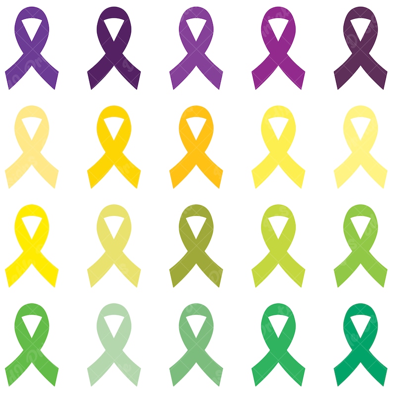 100 Solid Color Cancer Ribbon Clip Art, Rainbow Colorful Breast Cancer Clipart, Awareness Png, Hope Printable Digital Be Strong Clip Art Png
