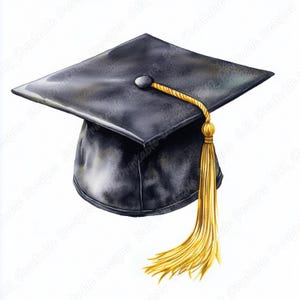 20 imágenes prediseñadas de birretes de graduación, imágenes imprimibles de borlas de birretes de graduación, descarga digital escolar de acuarela, manualidades de papel para scrapbooking de estudiantes en formato JPG