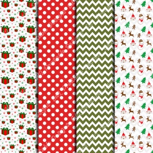 Merry Christmas Digital Papers, Xmas Printable Background, Winter Holiday Scrapbook Paper, Red and Green Paper, New Year Seamless Pattern