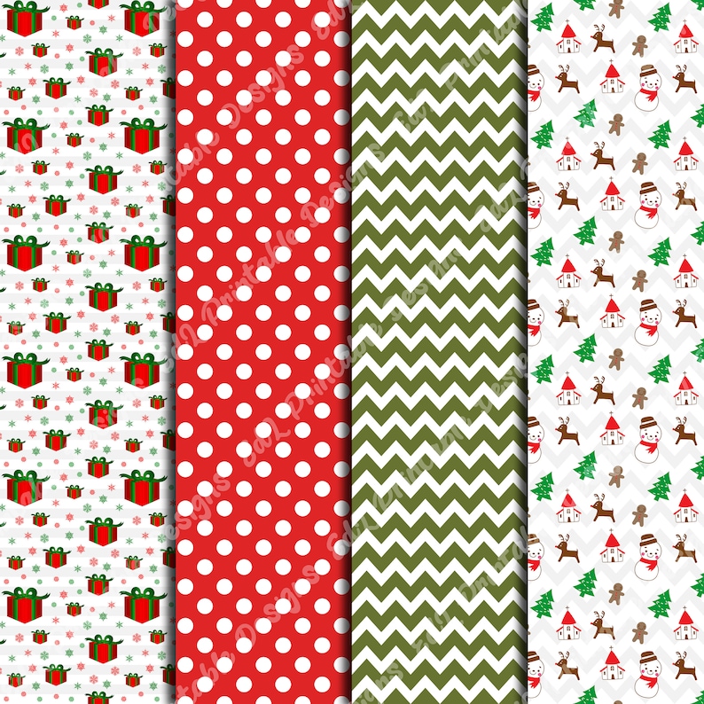 Merry Christmas Digital Papers, Xmas Printable Background, Winter Holiday Scrapbook Paper, Red and Green Paper, New Year Seamless Pattern