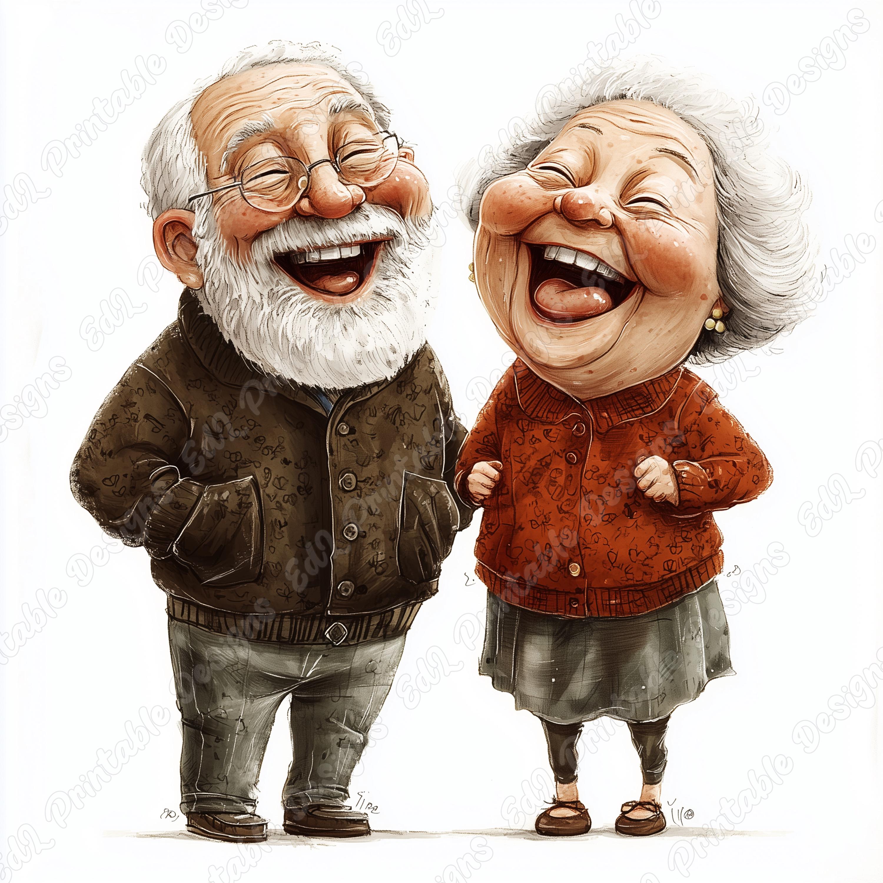 アート・デザイン・音楽 Meine Grosseltern / My Grandparents Smiling Grandparents Clip Art, Watercolor Elderly Couple
