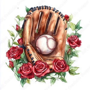 20 Baseball Glove With Flowers Clip Art, Floral Baseball Glove Printable Image, Digital Download, Baseball Game Scrapbooking Paper Craft JPG
