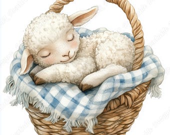 Baby Sheep Clip Art, Watercolor Lamb Images, Nursery Decor (Digital Download)