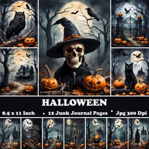 Halloween Junk Journal Paper, Creepy Halloween Scrapbooking, Spooky Halloween Printable Ephemera Page, Gothic Enchanted Halloween Background
