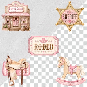 Pink Western Cowgirl PNG Clipart, Printable Baby Girl Rodeo Party Images, Watercolor Cute Wild West Digital Download, Scrapbook Paper Bundle