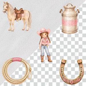 Pink Western Cowgirl PNG Clipart, Printable Baby Girl Rodeo Party Images, Watercolor Cute Wild West Digital Download, Scrapbook Paper Bundle