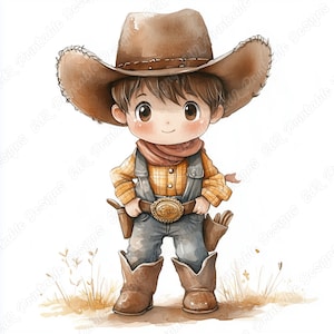 20 Niedlicher Kleiner Cowboy Clip Art, Western druckbares Bild, Wilder Westen Digital Download, Baby-Dusche Scrapbooking Papier Handwerk JPG Set