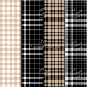 Beige and Black Buffalo Plaid Digital Paper, Printable Tartan Background Papers, Lumberjack Scrapbook Papers, Seamless Gingham Set Of 24