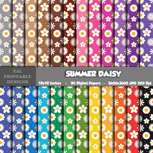 Carta digitale Summer Daisy, sfondo stampabile con margherite, carta per album di ritagli Blossom, carta floreale 12x12, set di 24 motivi floreali senza soluzione di continuità