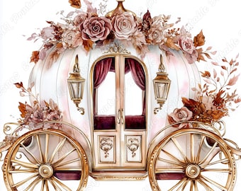 Imágenes prediseñadas de carroza de calabaza, gráficos de boda de princesa (descarga digital JPG)