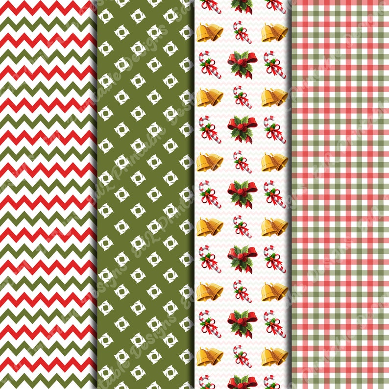 Merry Christmas Digital Papers, Xmas Printable Background, Winter Holiday Scrapbook Paper, Red and Green Paper, New Year Seamless Pattern