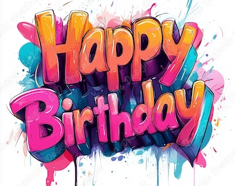 20 alles Gute zum Geburtstag Wort Clip Art, Graffiti Text druckbare Bilder, Aquarell Schriftzug Digital Download, Scrapbooking Papier Handwerk JPG Bundle