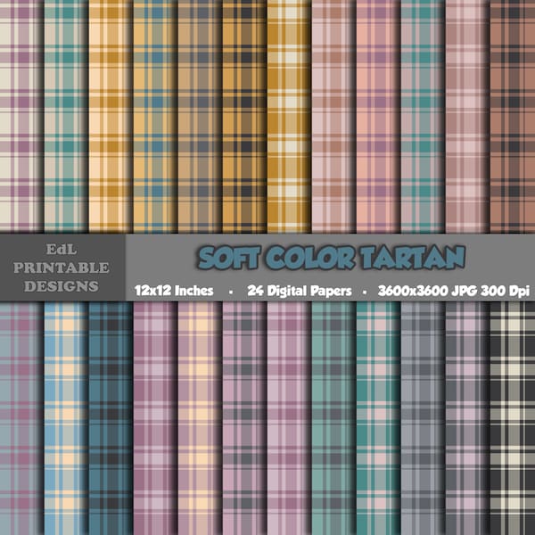 Soft Color Tartan Digital Paper, Printable Plaid Background, Boho Earth Tones Scrapbook Papers, Lumberjack Paper, Seamless Gingham Pattern