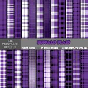 Pacchetto di carta digitale scozzese viola bufalo, documenti di sfondo stampabili, carte per album da boscaiolo, tartan 12x12, set di percalle senza cuciture di 24