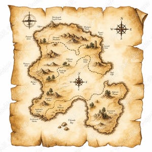 Old Treasure Map Clipart, Watercolor Pirate Maps, Antique Adventure Papers Bundle (Digital Download)
