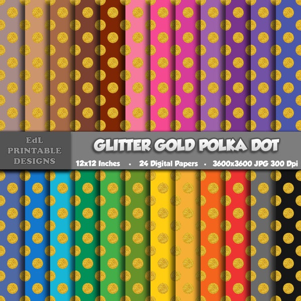 Glitter Gold Polka Dot Digital Paper, Glam Printable Background, Polka Dotted Scrapbook Papers, Chic Luxury Paper, Seamless Golden Pattern