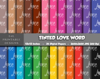 Love Word Digital Paper, Valentines Day Background, Romantic Scrapbook Pattern (Digital Download)