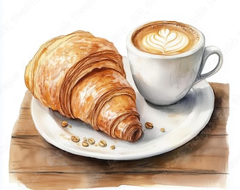 Croissant and Coffee Clip Art, Cafe Theme Designs (JPG Bundle)