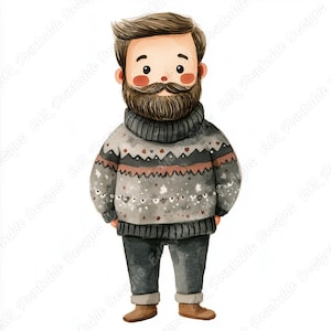 20 aquarela cartoon pai clip art, dia dos pais imagem para impressão, homem com barba download digital, paternidade scrapbooking papel artesanato JPG
