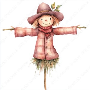 20 Cute Scarecrow Clip Art, Farm Scarecrow Printable Images, Watercolor Scarecrow Digital Download, Autumn Scrapbooking Paper Crafts JPG Set