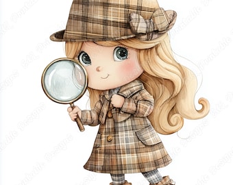 Clipart de Detetive Mirim, Imagens Imprimíveis de Espiã Mirim, Papel para Scrapbook de Agente Secreto (Download Digital)