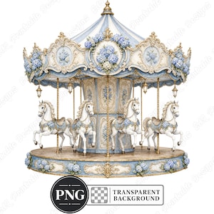Vintage karusell PNG Clipart, akvarell karusellpaket, barnrumskonst för karuseller (digital nedladdning)