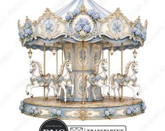 Imágenes prediseñadas PNG de carrusel vintage, paquete de tiovivo de acuarela, arte de carnaval para guardería (descarga digital)