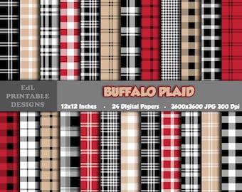 Buffalo Plaid Digital Paper, Tartan Scrapbook Backgrounds (Digital Download)