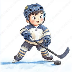 20 imágenes prediseñadas de niños de hockey sobre hielo, lindas imágenes imprimibles de jugadores de hockey, descarga digital de niños de hockey sobre hielo, paquete de manualidades de papel para álbumes de recortes deportivos en formato JPG