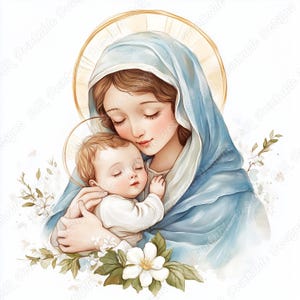 20 Virgin Mary with Baby Jesus Clip Art, Christmas Nativity Printable Images, Catholic Digital Download, Holy Scrapbooking Paper Crafts JPG