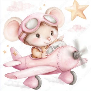 20 Pilot Maus Clip Art, Aquarell Fliegermäuse druckbares Bild, süße Ratte Digital Download, Baby Junge und Mädchen Scrapbooking Papier Handwerk JPG