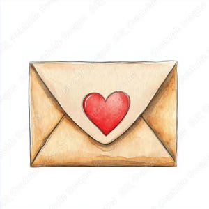 20 imágenes prediseñadas de sobres con corazón, carta de amor en acuarela, imagen imprimible, descarga digital, conjunto de manualidades con papel para álbumes de recortes para el día de San Valentín en formato JPG