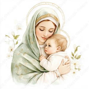 20 Virgin Mary with Baby Jesus Clip Art, Christmas Nativity Printable Images, Catholic Digital Download, Holy Scrapbooking Paper Crafts JPG