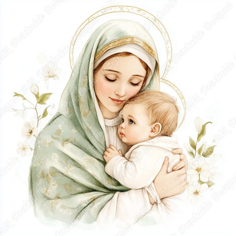20 Virgin Mary with Baby Jesus Clip Art, Christmas Nativity Printable Images, Catholic Digital Download, Holy Scrapbooking Paper Crafts JPG
