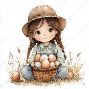 20 clipart mignon fermière, image imprimable adorable fermière, petite fille de la campagne en téléchargement numérique, ferme enfant scrapbooking papier artisanat JPG