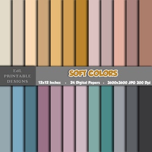 Carta digitale dai colori tenui, sfondo stampabile colorato Boho solido, carta per album di colore neutro, carta 12x12, set di 24 colori pastello