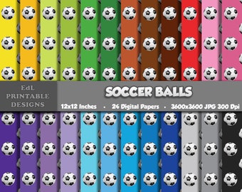 Rainbow Soccer Ball Digital Paper, Sports Scrapbook Patterns, Printable Football Background (Digital Download)