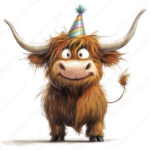 20 Highland Cow Birthday Party-illustraties, afdrukbare afbeelding eigenzinnige koe, grillige koe digitale download, dierlijke scrapbooking papier ambachtelijke JPG-set