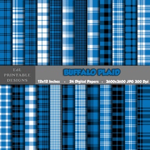 Blue Colors Buffalo Plaid Digital Papers, Printable Tartan, Scottish Background, Lumberjack Scrapbook, Seamless Flannel Gingham Pattern Set