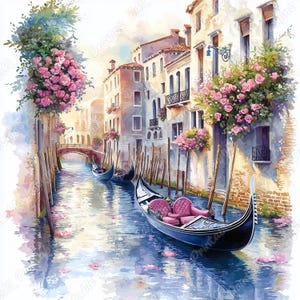 20 images clipart romantique de gondole de Venise, Image imprimable de paysage de Canal de Venise, téléchargement numérique de scène de Venise, ensemble JPG d'artisanat en papier de scrapbooking