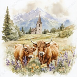 20 Highland Cow Farm Clip Art, Watercolor Calf Printable Image, Farm Animal Digital Download, Baby Highland Cow Scrapbooking Paper Craft JPG