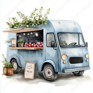 20 Food Truck Clip Art, Watercolor Food Van Printable Image, Snack Bus Digital Download, Mobile Kitchen Scrapbooking Paper Crafts JPG Bundle
